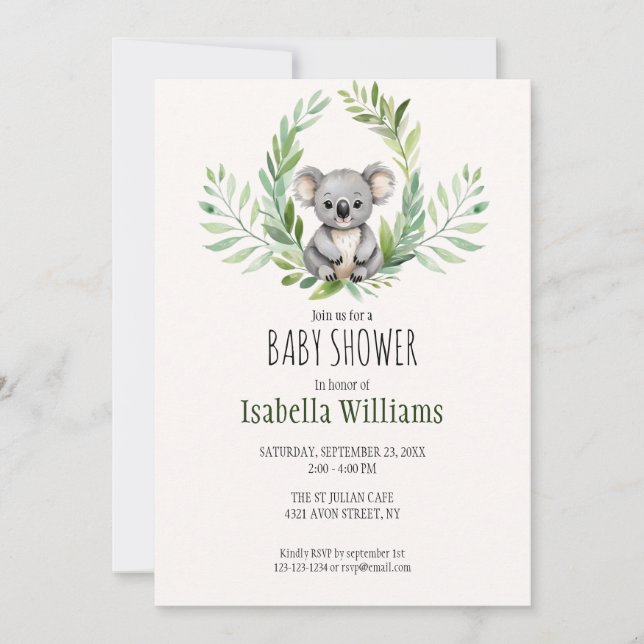 Invitación Cute Minimal Koala Bear Baby Shower (Anverso)