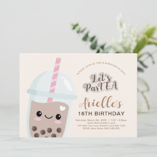 Invitación Cute Minimalista Boba Bubble Tea Cumpleaños