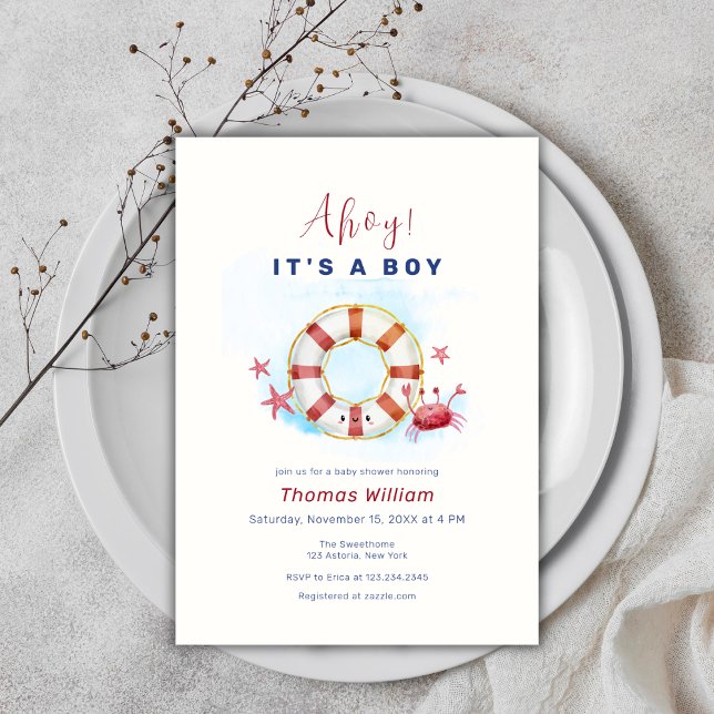 Invitación Cute Minimalista Cangrejo estelar Baby Shower (Cute Minimal Nautical Crab Starfish Baby Shower Invitation)