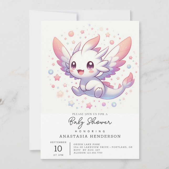 Invitación Cute Mithical Dragon Baby Shower (Anverso)