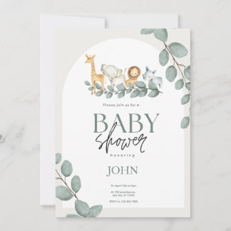 Invitación Cute modern Baby animals Safari themed baby boy