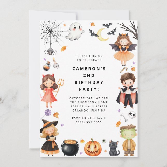 Invitación Cute Modern Halloween Birthday Costume Party (Anverso)
