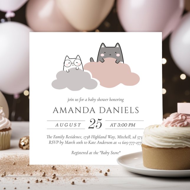 Invitación Cute Modern Kitten Baby Shower (Cute Modern Kitten Baby Shower Invitation)