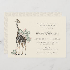Invitación Cute moderno Floral Giraffe Simple Baby Shower
