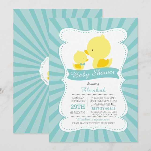 Invitación Cute Mom Baby Ducks Niños Neutrales Baby Shower (Anverso / Reverso)