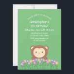 Invitación Cute Monkey and Flowers Sage Green Kids Birthday<br><div class="desc">Cute Kawaii Monkey and Flowers Sage Green Kids Birthday Invitation</div>