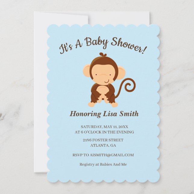 Invitación Cute Monkey Floral Baby Shower (Anverso)