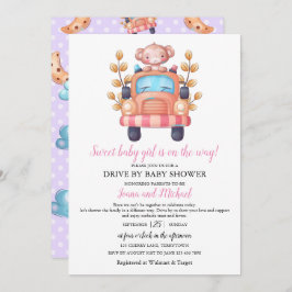 Invitación Cute Monkey Girl Baby Shower Drive Through