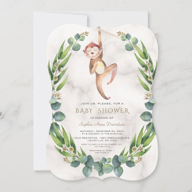 Invitación Cute Mono Eucalyptus Wreath Baby Shower (Anverso)