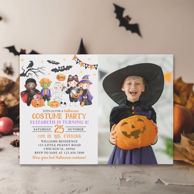 Invitación Cute Monster Halloween Costume Party With Photo (Subido por el creador)