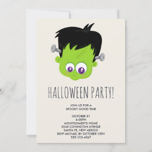 Invitación Cute Monstruo de Frankenstein verde cara de Hallow
