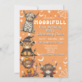 Invitación Cute Moodifull Highland Cow Halloween Cumpleaños