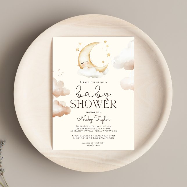 Invitación Cute Moon Boho Baby Shower (Subido por el creador)