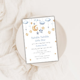 Invitación Cute Moon & Stars Twinkle Twinkle Baby Shower