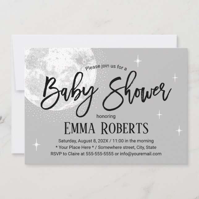 Invitación Cute Moon & Twinkle Little Stars Baby Shower (Anverso)