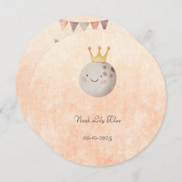Invitación Cute Moon With Crown Baby Girl Card