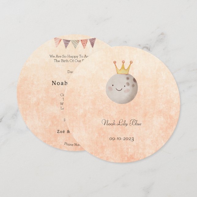 Invitación Cute Moon With Crown Baby Girl Card (Anverso / Reverso)