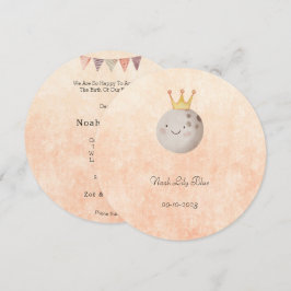 Invitación Cute Moon With Crown Baby Girl Card