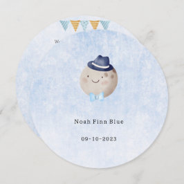 Invitación Cute Moon With Hat And Bow Baby Boy Card