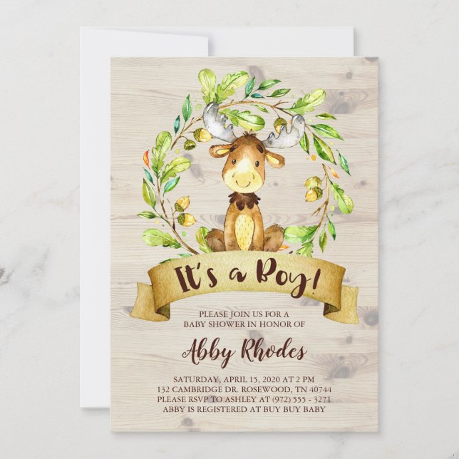 Invitación Cute Moose Baby Shower (Anverso)