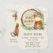 Cute Moose Watercolor Baby Shower