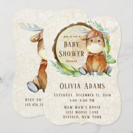Invitación Cute Moose Watercolor Baby Shower