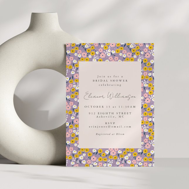 Invitación Cute morado amarillo rosado floral ducha de novia (Subido por el creador)