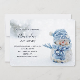 Invitación Cute muñeco de nieve en fotografía de cumpleaños d