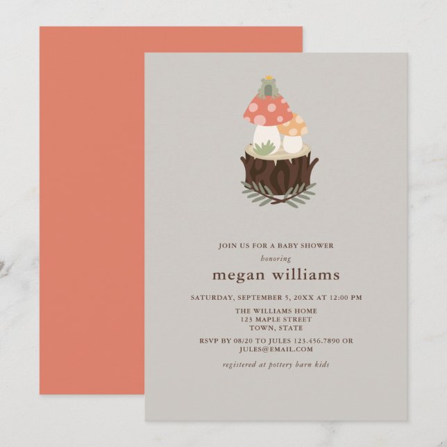 Invitación Cute Mushroom Baby Shower (Anverso / Reverso)