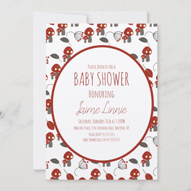 Invitación Cute Mushroom Baby Shower Garden Forest (Anverso)