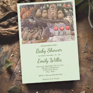 Invitación Cute Mushroom Woodland Animals Baby Shower