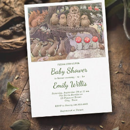 Invitación Cute Mushroom Woodland Animals Baby Shower