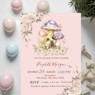 Invitación Cute Mushrooms Floral Baby Shower