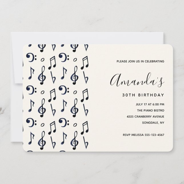 Invitación Cute Musical Notes Pattern Birday (Anverso)