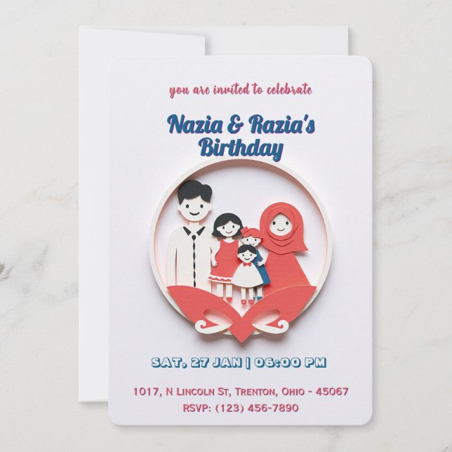 Invitación Cute Muslim Family Birday Card (Anverso)
