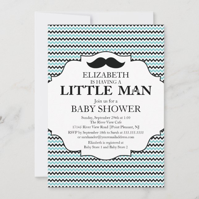 Invitación Cute Mustache Bash Boys Baby Shower (Anverso)