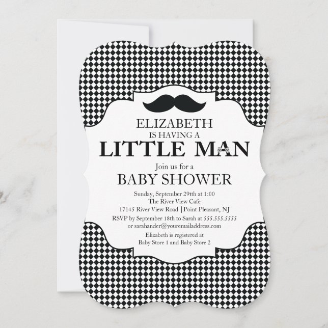 Invitación Cute Mustache Bash Boys Baby Shower (Anverso)