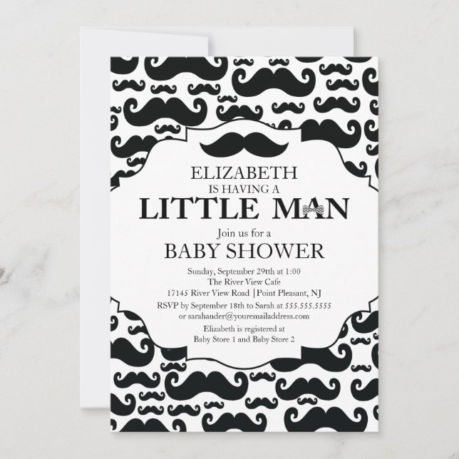 Invitación Cute Mustache Bash Boys Baby Shower (Anverso)