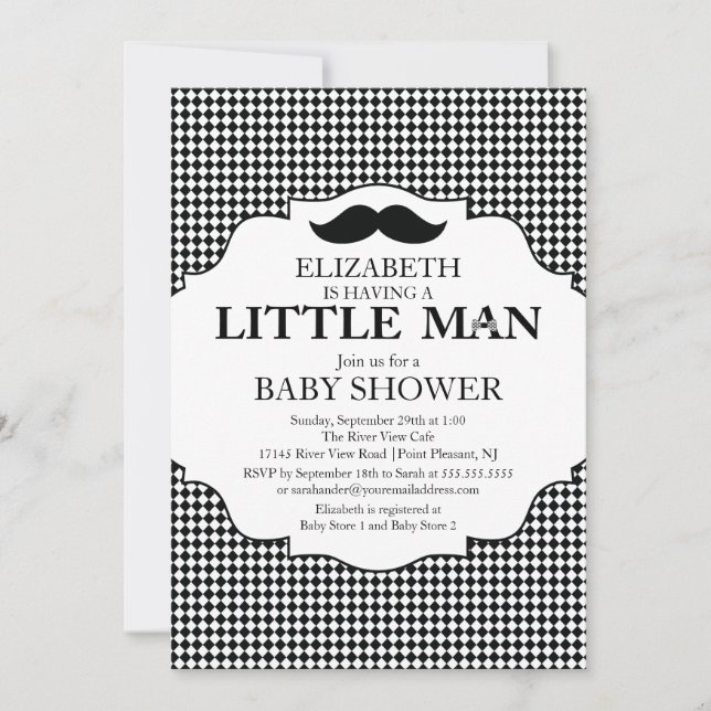Invitación Cute Mustache Bash Boys Baby Shower (Anverso)