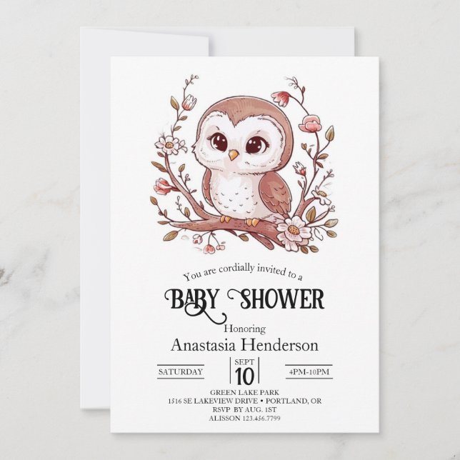 Invitación Cute Mystical Owl Baby Shower (Anverso)