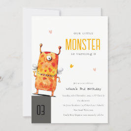 Invitación Cute Naranja Amarillo Monstruo Oído Niños Cumpleañ