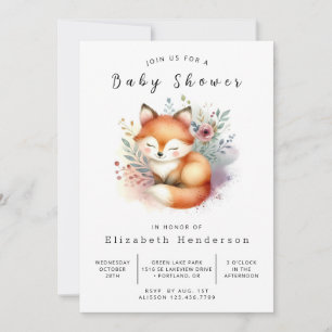 Invitación Cute Naranja Fox Theme Fox Baby Shower