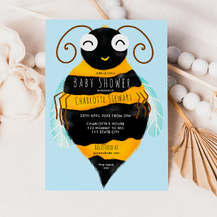 Invitación Cute naranja rayas negras abeja bebé ducha