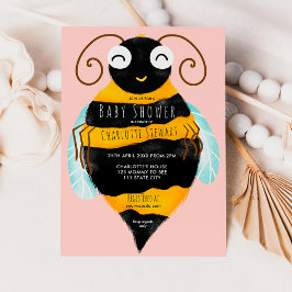 Invitación Cute naranja rayas negras abeja chica bebé ducha