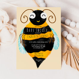 Invitación Cute naranja rayas negras burbuja abeja bebé ducha