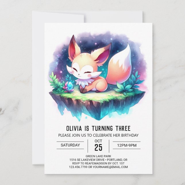Invitación Cute Nature Fox Birthday digital (Anverso)