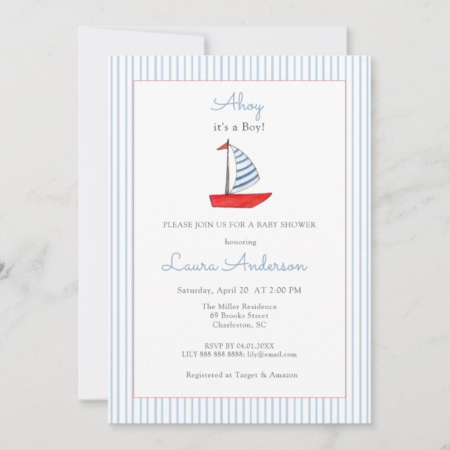 Invitación Cute Nautical boat Baby boy Baby shower (Anverso)