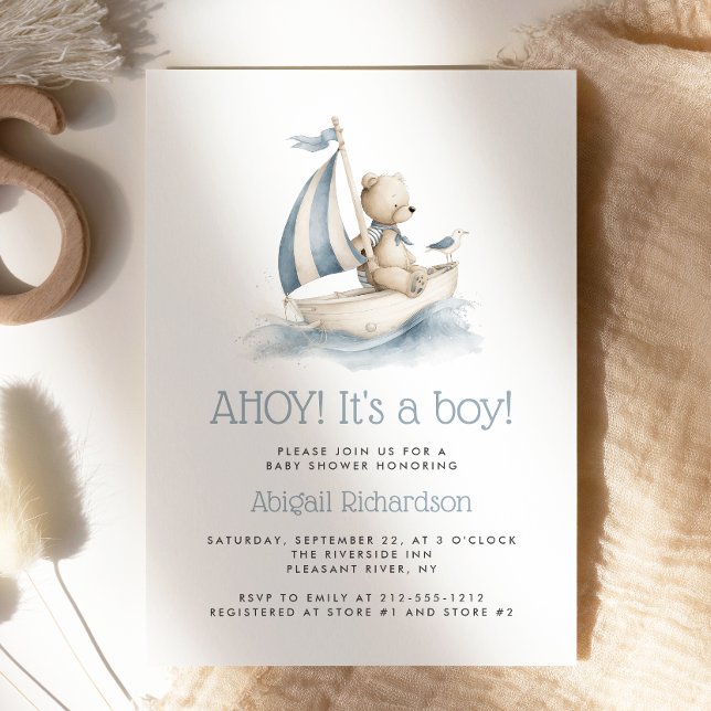 Invitación Cute Nautical Teddy Bear Boy Baby Shower (Subido por el creador)