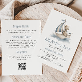 Invitación Cute Nautical Teddy Bear QR Code Boy Baby Shower