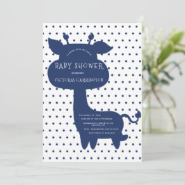 Invitación Cute Navy Blue Giraffe Polkadot Baby Shower